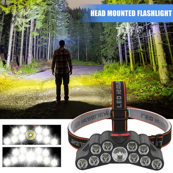 Walbest Rechargeable LED Headlamp 18000 Lumen Bright 11 LEDs Head Lamp, Waterproof Head-Mounted Flashlight for Outdoor Running Hunting Camping Hiking