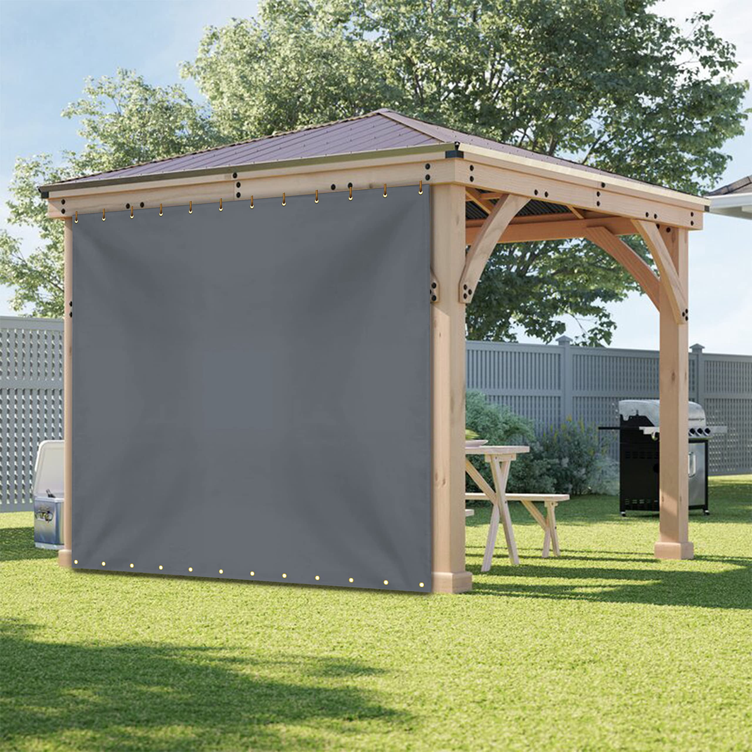 Covers & all Outdoor Vinyl Curtain, 12 Oz Waterproof UV & Weather Resistant Blackout Drapes for Patio Cabana Pergola Gazebo Porch, Rustproof Grommets Top & Bottom every 6” Inches (8'H x 10'W, Gray)