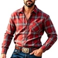 thumbnail image 2 of SGFCWSX Men's Flannel Shirt Plaid Long Sleeve Button Down Western Casual with Chest Pocket Shirts Red Size 4XL, 2 of 5