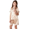 thumbnail image 3 of Kids Satin Pajamas for Girls Short Sleeve Button Down Sleepwear with Shorts Summer Clothes for Girls Cute Clothes for Girls 5T, 3 of 5