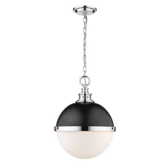 Z-Lite Peyton 2 Light Etched Opal Glass Steel Pendant in Matte Black and Chrome