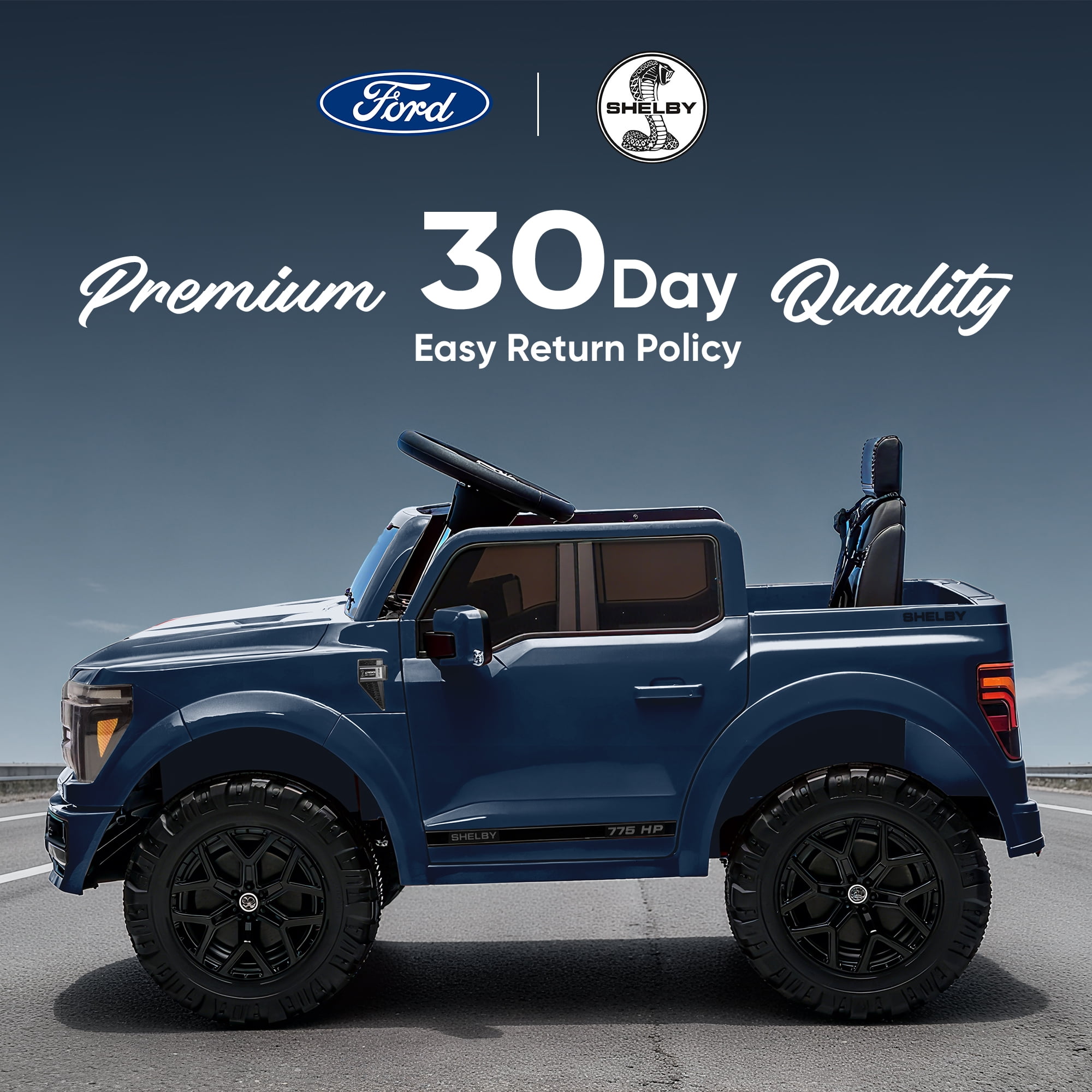 Hikiddo Electric Car for Kids, Licensed Ford-Shelby F-150 12V Ride on Truck Toys for Toddlers w/ Remote, 2-Hour Drive Time - Blue