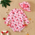 thumbnail image 2 of BOBOGOJP Baby Girl Swimsuit Long Sleeve One-Piece Swimwear with Hat Rash Guard Ruffle Floral Zipper Beach Bathing Suit Hot Pink for Size 2-3 Years, 2 of 7