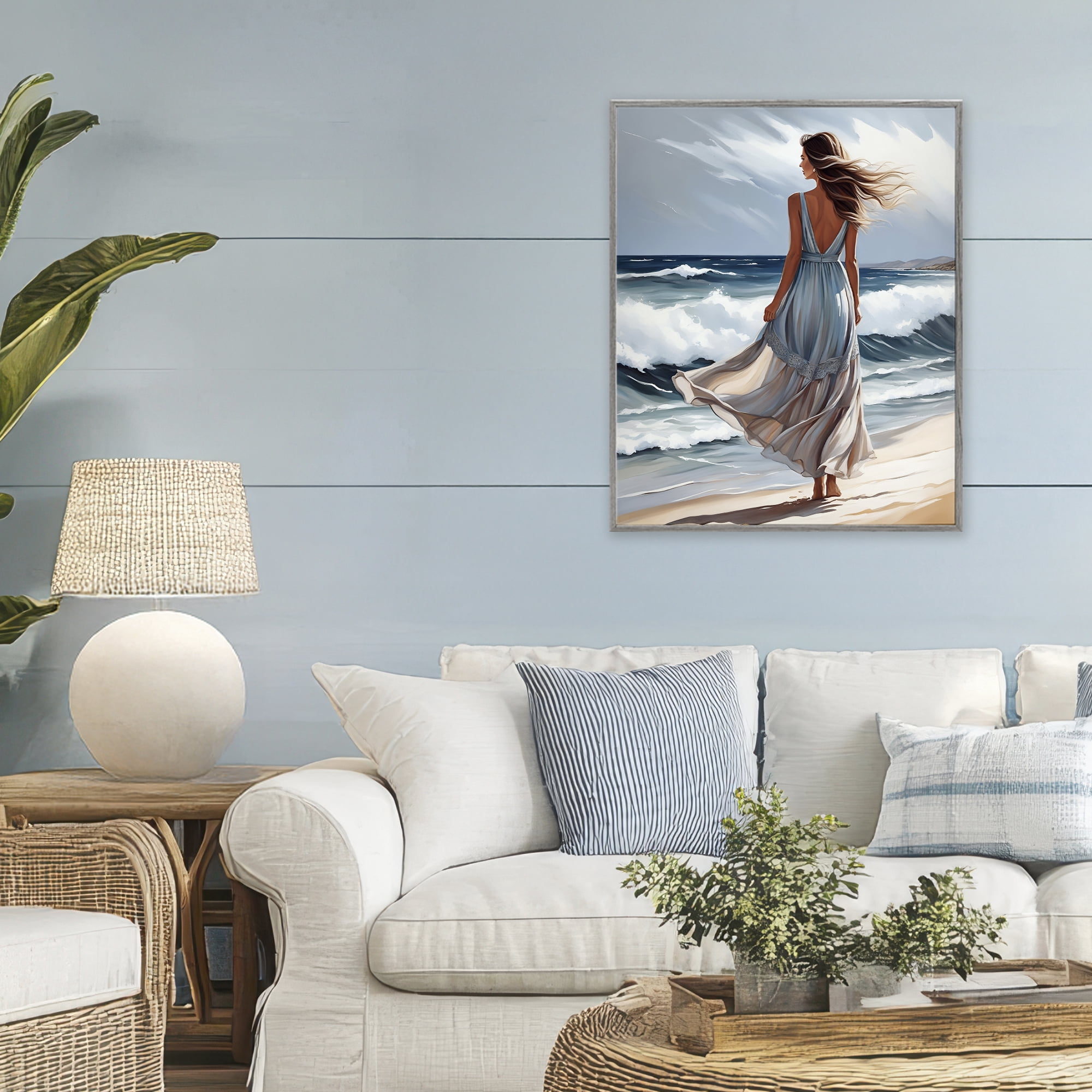 Stupell Industries Walk In The Waves Gray Framed Giclee Art, design by Tabz Jones
