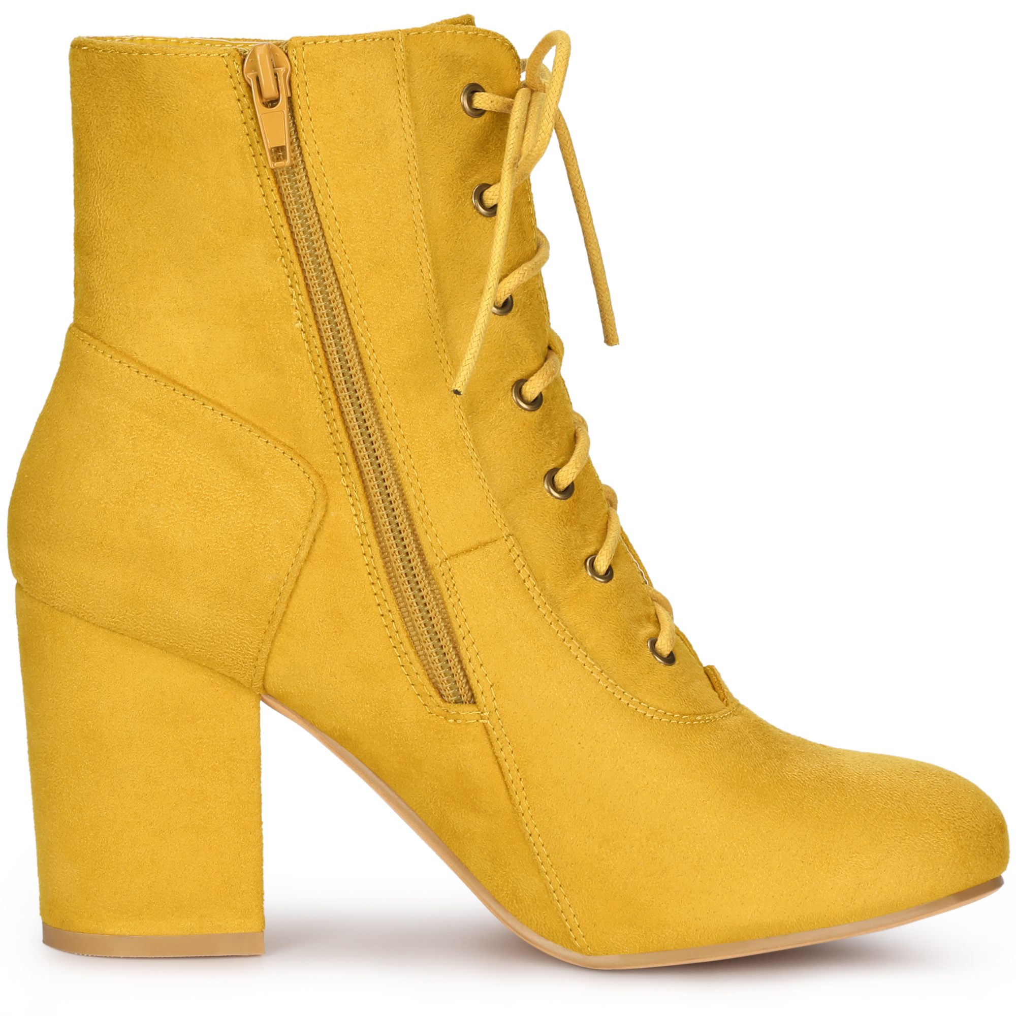 DARING DIVA Round Toe Lace Up Boots Chunky Heels Yellow 6