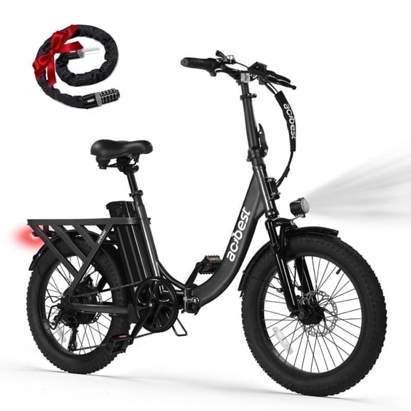 Actbest Electric Bike, 20" Folding EBike for Adults, Peak 750W Motor 48V 499Wh Battery, Fat Tire & Front Suspension Electric Bicycles,7 Speed, Black with Lock