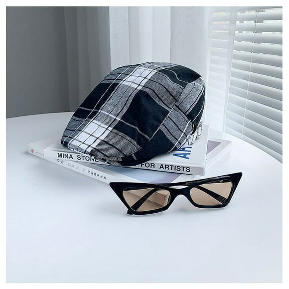 SikaFu Thin Color Checkered Front Hat For Women, Retro Spring/summer, Reversed Newsboy Hat For Men, American Soft Top, Versatile Beret For Women