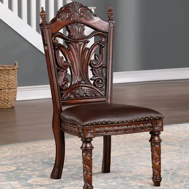 Grand Luxurious Dining Room Furniture Brown Cherry Solidwood Set of 2pc Dining Chairs Leatherette Plush Seats