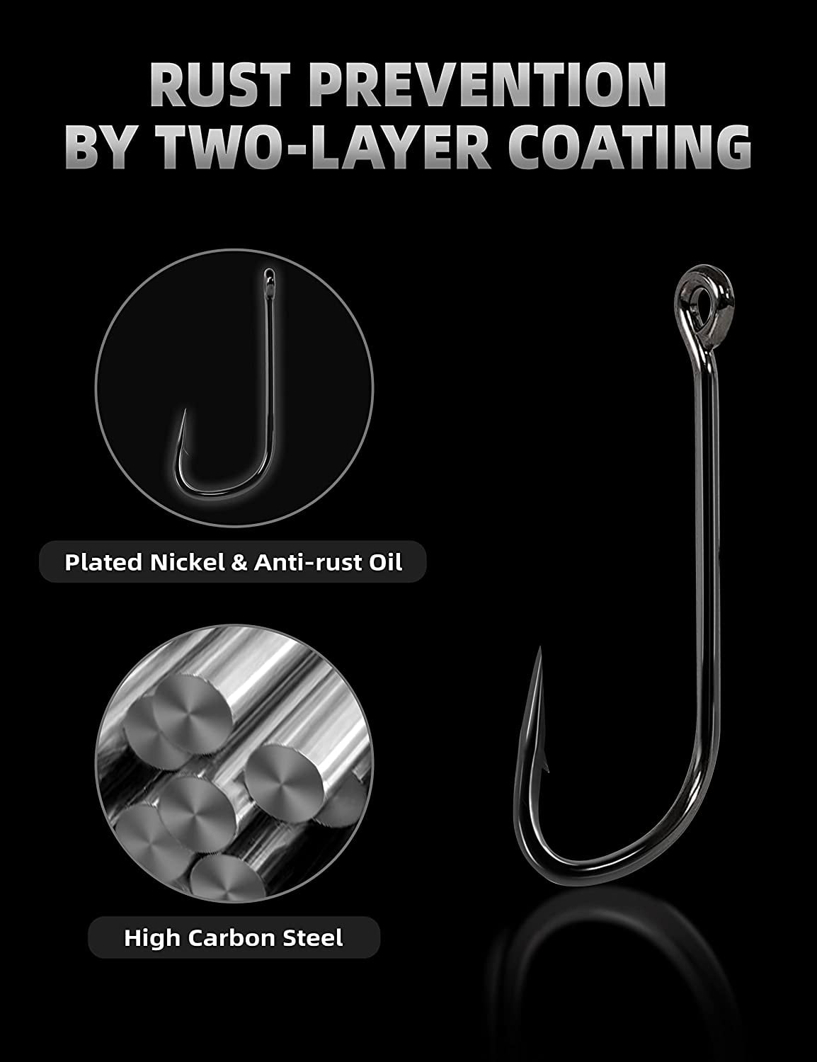 BLUEWING 5X Strong Long Shank Ballyhoo Hooks 5pcs Needle Point Fishing Hooks High Carbon Steel Hooks Extra Sharp Fish Hooks for Freshwater Saltwater Fishing 9/0