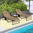 thumbnail image 4 of Outdoor Lounge Chairs 2-Piece Folding Chaise Set with 5 Reclines, Face Hole, Pocket | Beach/Yard/Patio | Beige | Steel, 4 of 10