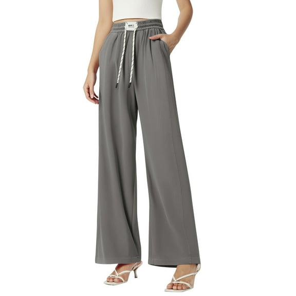 OSOLU Solid Color Jeans Women Summer Thin Elastic Waist Drape Wide Leg Ice Silk Straight Pants Trousers Everyday Comfort Versatile Bottoms
