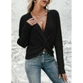 thumbnail image 4 of Pink Queen Fall Sweaters for Women 2025 Casual Pullover Sexy V Neck Long Sleeve Twist Knot Cropped Knit Sweater Tops, 4 of 9