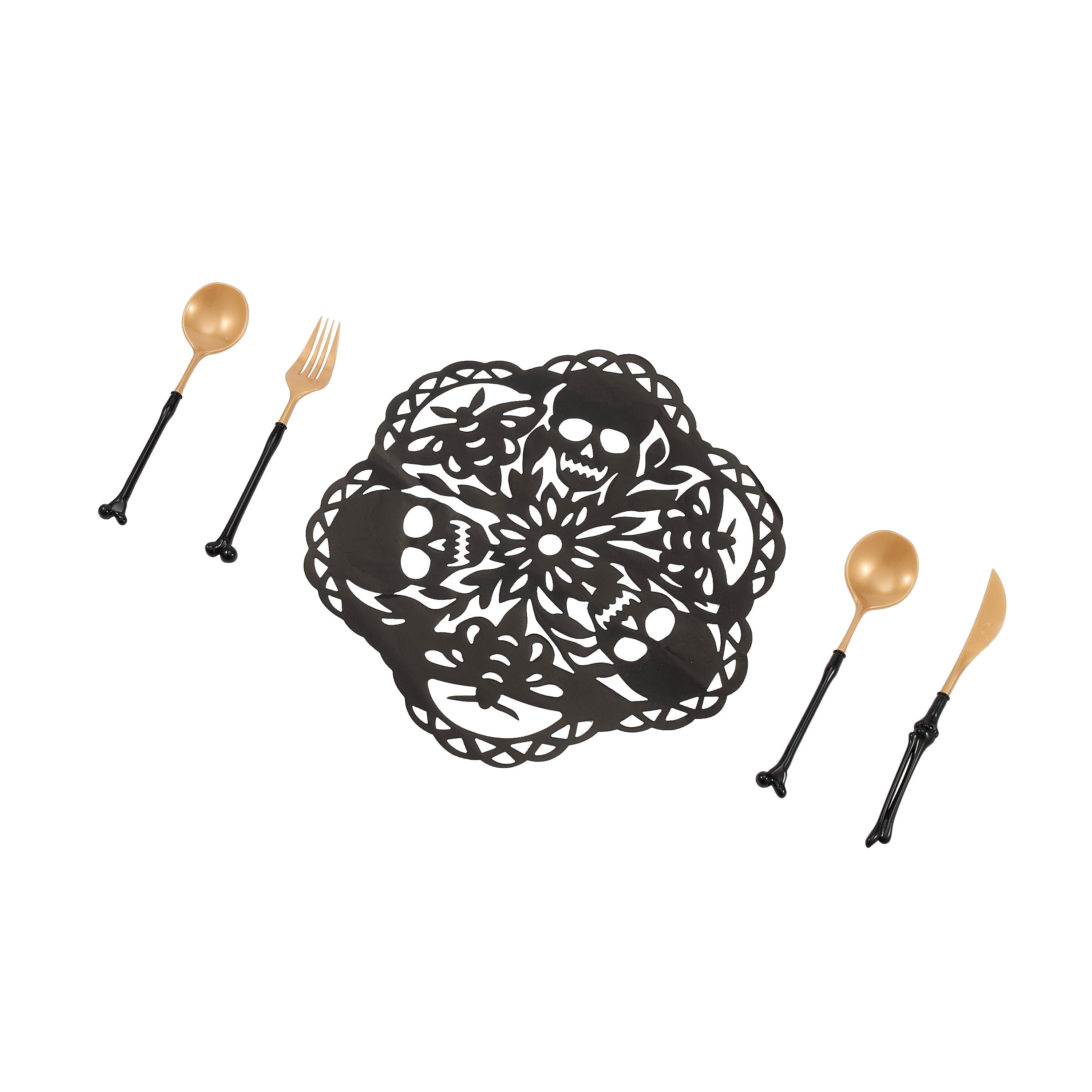 Bone Handle Plastic Disposable Cutlery Set, Gold and Black, 24 Pieces, Halloween by Way To Celebrate