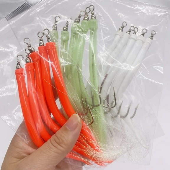 5 Pcs CodfishFishing Eel Tube Jig bait shank offset Hook Barbed Octopus Hook