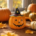 thumbnail image 4 of Taza de calabaza de Halloween con tapa de sombrero de bruja – Taza de café de cerámica para otoño – Bonita taza de calabaza para fiestas de Halloween, chocolate caliente, té y café., 4 of 8