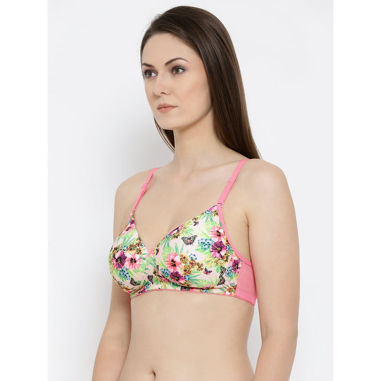 Buy Clovia Lightly Padded Non-Wired Full Cup Floral Print Multiway T-Shirt  Bra Rose Pink - Cotton online