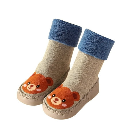 

Toddler Shoes Children Autumn And Winter Boys And Girls Floor Sports Shoes And Socks Flat Soles Non Slip Warm And Comfortable Colorblock Cute Cartoon Animal Pattern