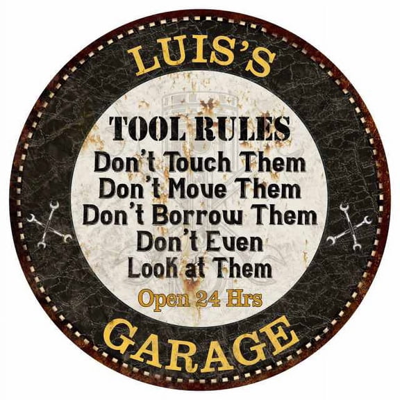 LUIS'S Garage Rules 14" Round Metal Sign Garage Bar Wall Decor 100140013084