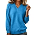 thumbnail image 3 of DYTTDG Women's V-Neck Sweater | Long Sleeve Loose Fit Solid Color Knit Pullover Top, Ribbed Cuffs and Hem Casual Jumper for Daily Outfits, 3 of 8