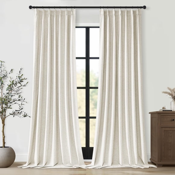 Topfinel 102 Inches Long Custom Blackout Linen Curtains, Pinch Pleated Noise Cancelling Curtains with Pin Hooks for Traverse Rods