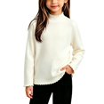 thumbnail image 2 of Resicozy Girls Long Sleeve Shirts Ribbed Tops Lettuce Trim T-Shirts, Crew Neck Basic Tees, Cute Teens Stretch Blouses, for Kids 2-12 Years Khaki 150, 2 of 9