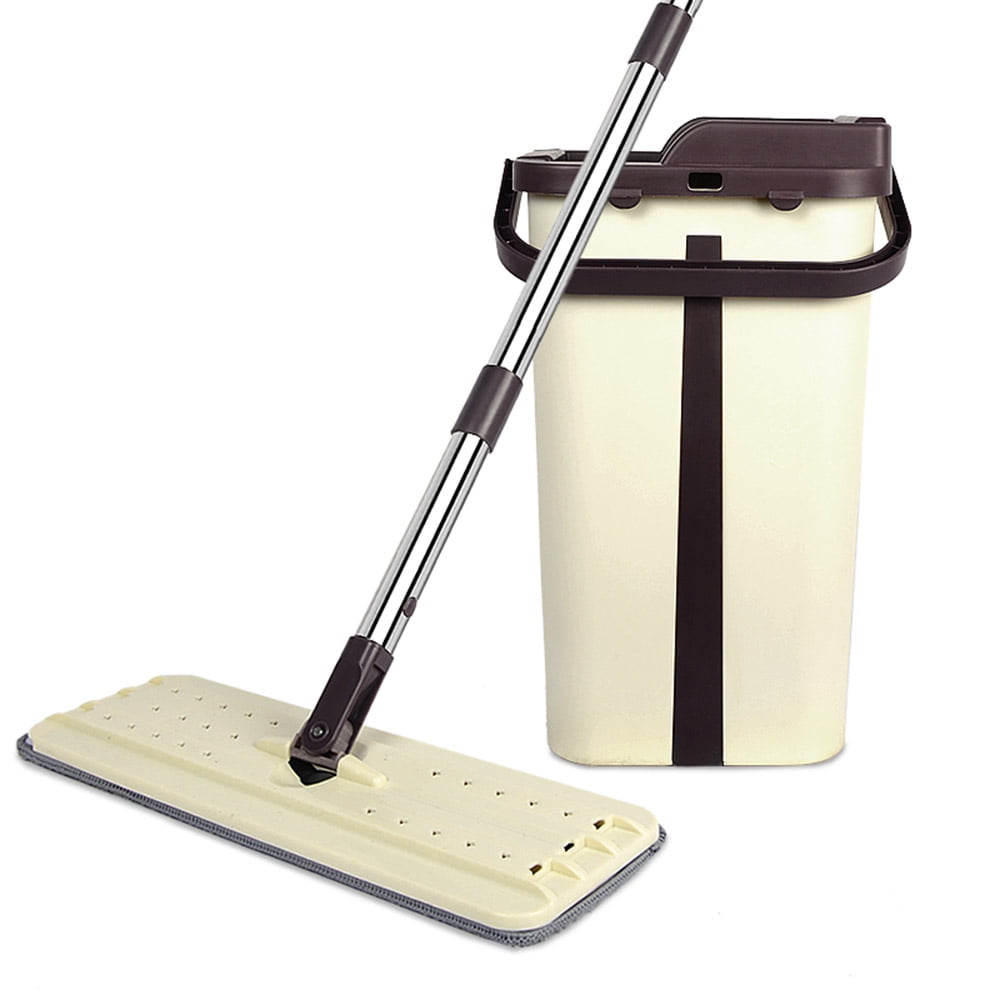 Floor Cleaning Flat Squeeze Mop and Bucket Microfiber Mop Pad Hand Free Wringing