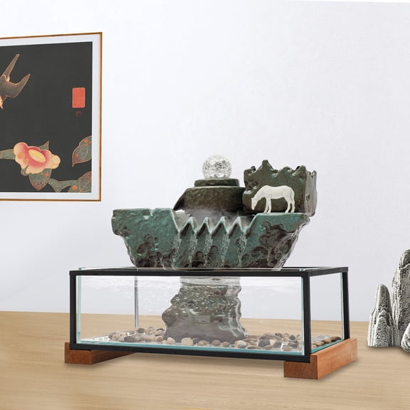 Artistic Tabletop Fountain, Complete with Pump and Atomizer, 33cm Overall Height with LED Lights, Enhances Indoor Air Quality