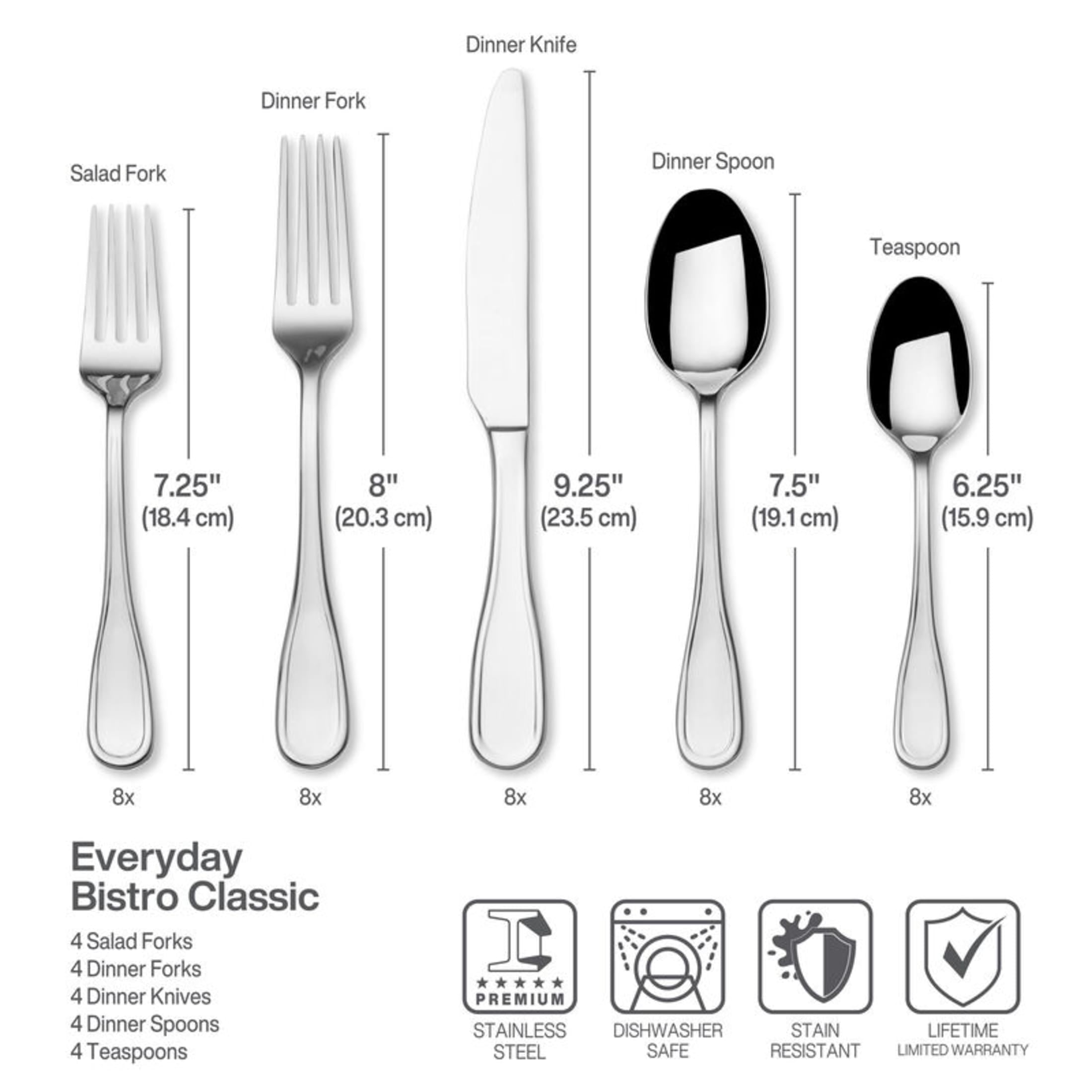Fitz and Floyd Everyday Bistro Classic 20-Piece Stainless Steel Flatware Set, (Service for 4)