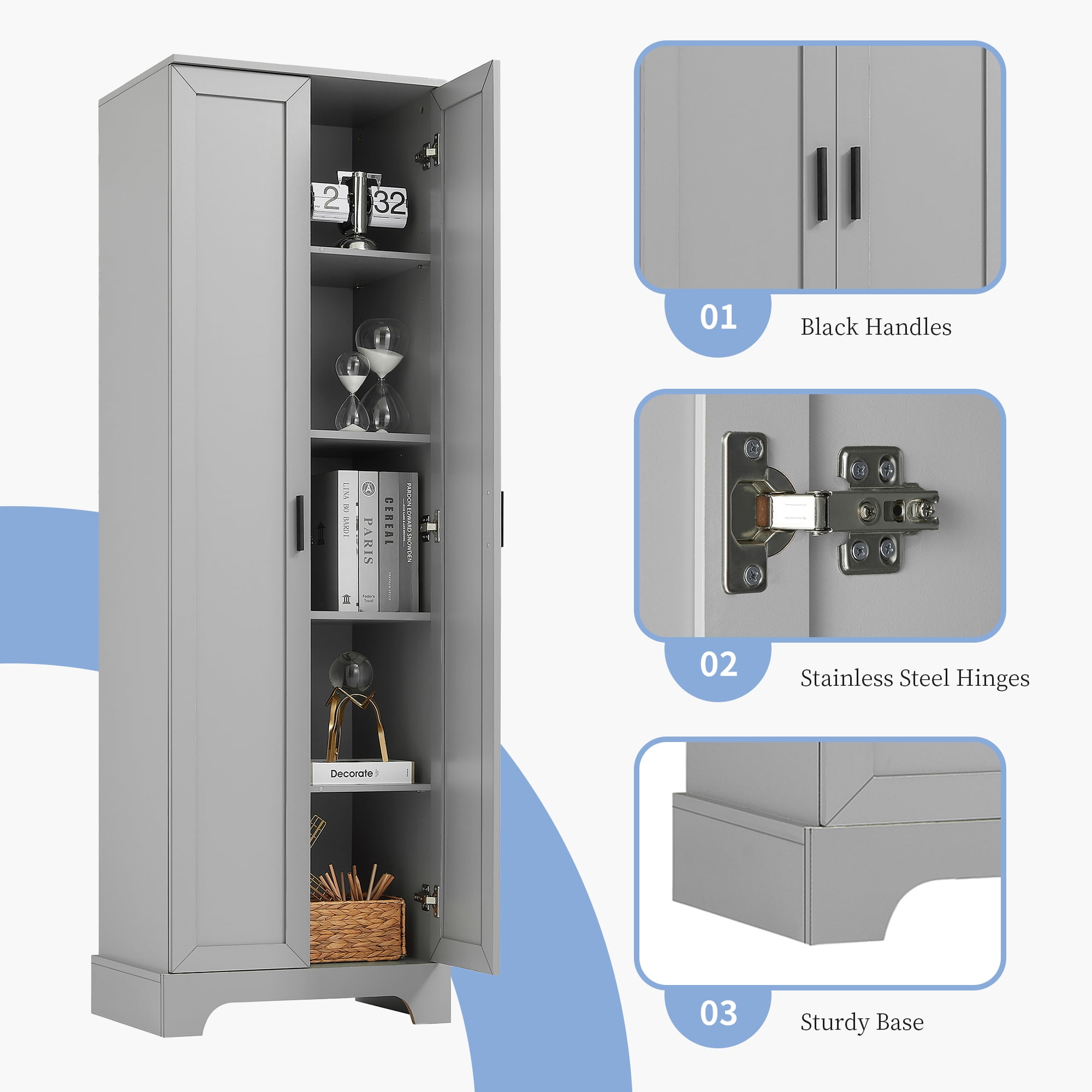 71" Tall Storage Cabinet with Two Doors 5 Layer Adjustable Shelf , MDF Board Floor Cabinet for Dinning Room ,Kitchen,Bathroom, Office