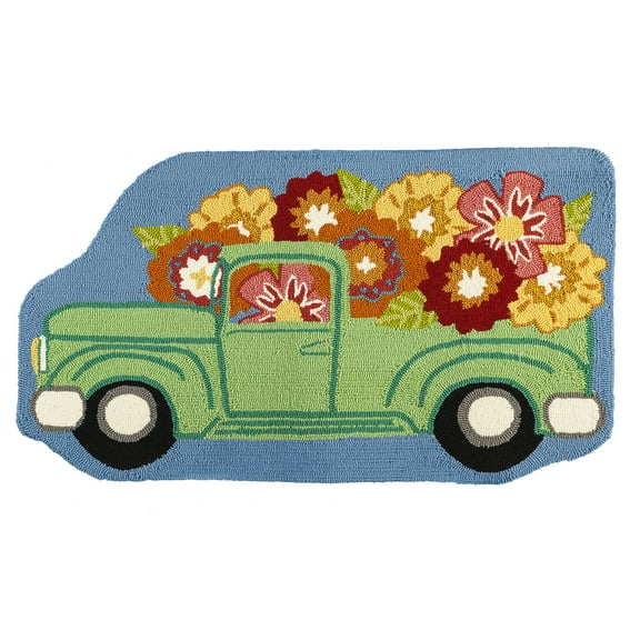 Flower Truck Shaped Hooked Rug