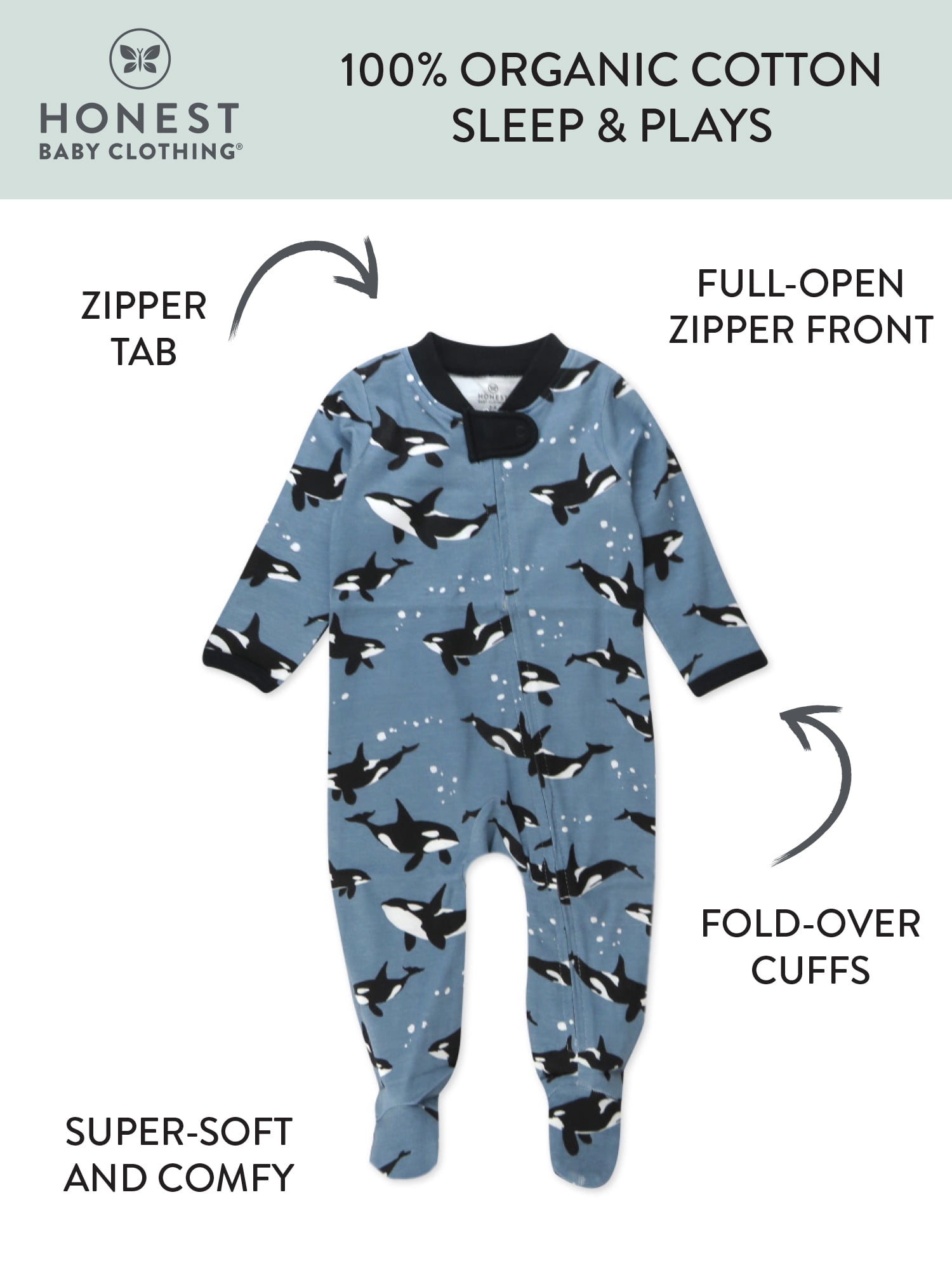 Honest Baby Clothing Organic Cotton Boy/Girl Long Sleeve Sleep N Play, Newborn - 9 Month Sleepwear
