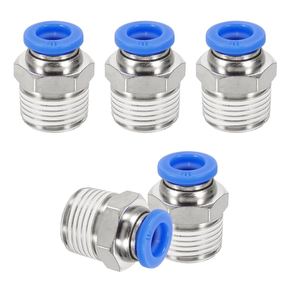 5 Pcs NPT Push to Connect Air Fittings, Male Straight 8mm Tube OD x 3/8" NPT Thread Air Quick Connector, Blue