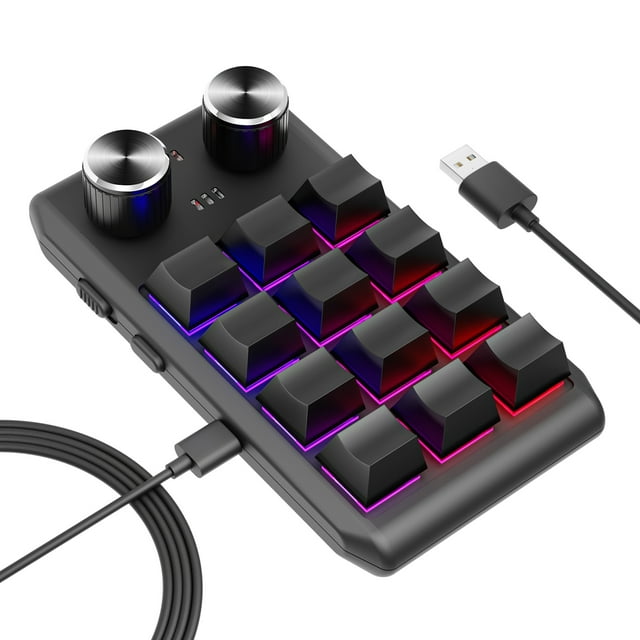 yeacher Compact 12-Key Ultra-Thin Bluetooth Keyboard with Red Switches, Hot-Swappable Design, Dual Knobs for Gaming and Office Use