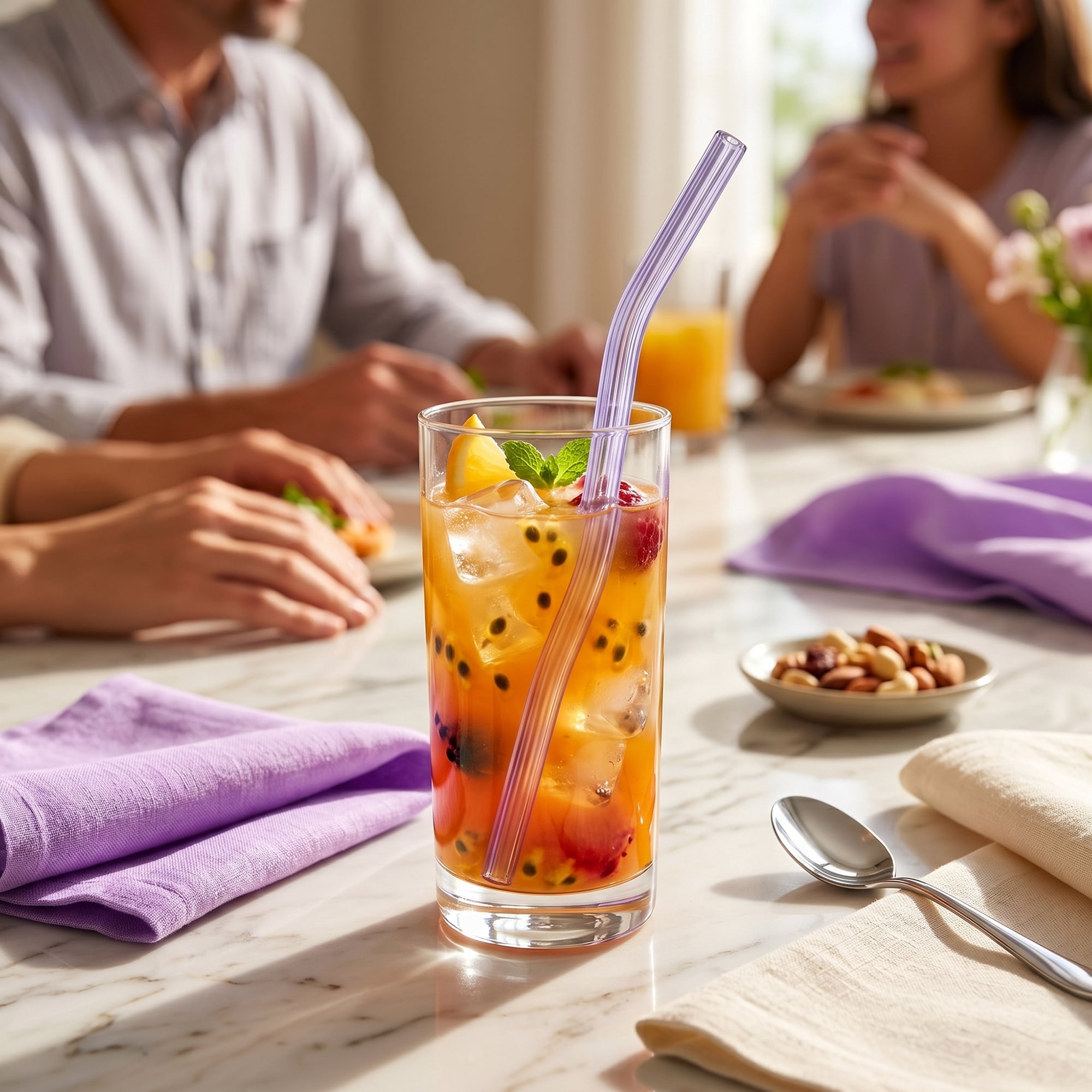Unique Bargains 10Pcs Reusable Glass Dishwasher Safe Straws Purple