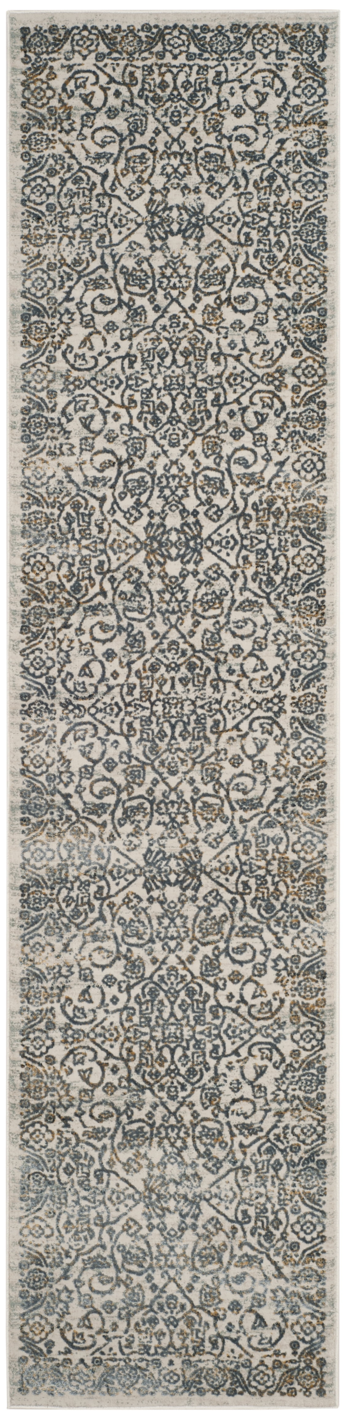 SAFAVIEH Princeton Xavier Floral Bordered Runner Rug, Cream/Slate, 2' x 8'