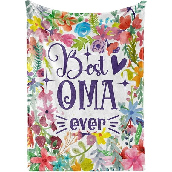 Oma Gifts, Grandma Gifts for Oma, Flannel Throw Blankets on Mother's Day, Christmas, Birthday, 50" x 65", Blue Flowers