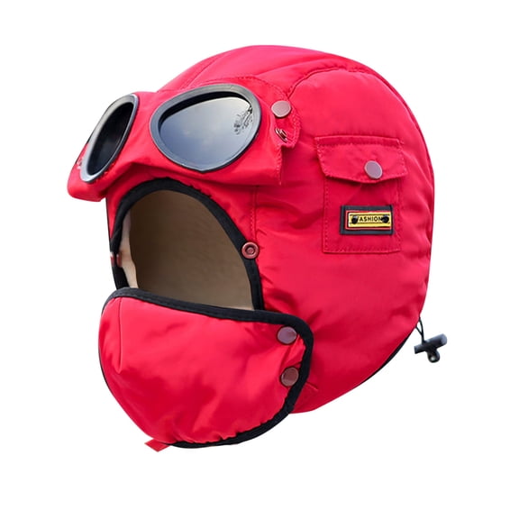 EnJoCho Toddler Boys Girls Red Warm Waterproof Cold Protective Hat Cycling Ski Hat with Glasses Baby Child Unisex Winter Casual Hats Cool