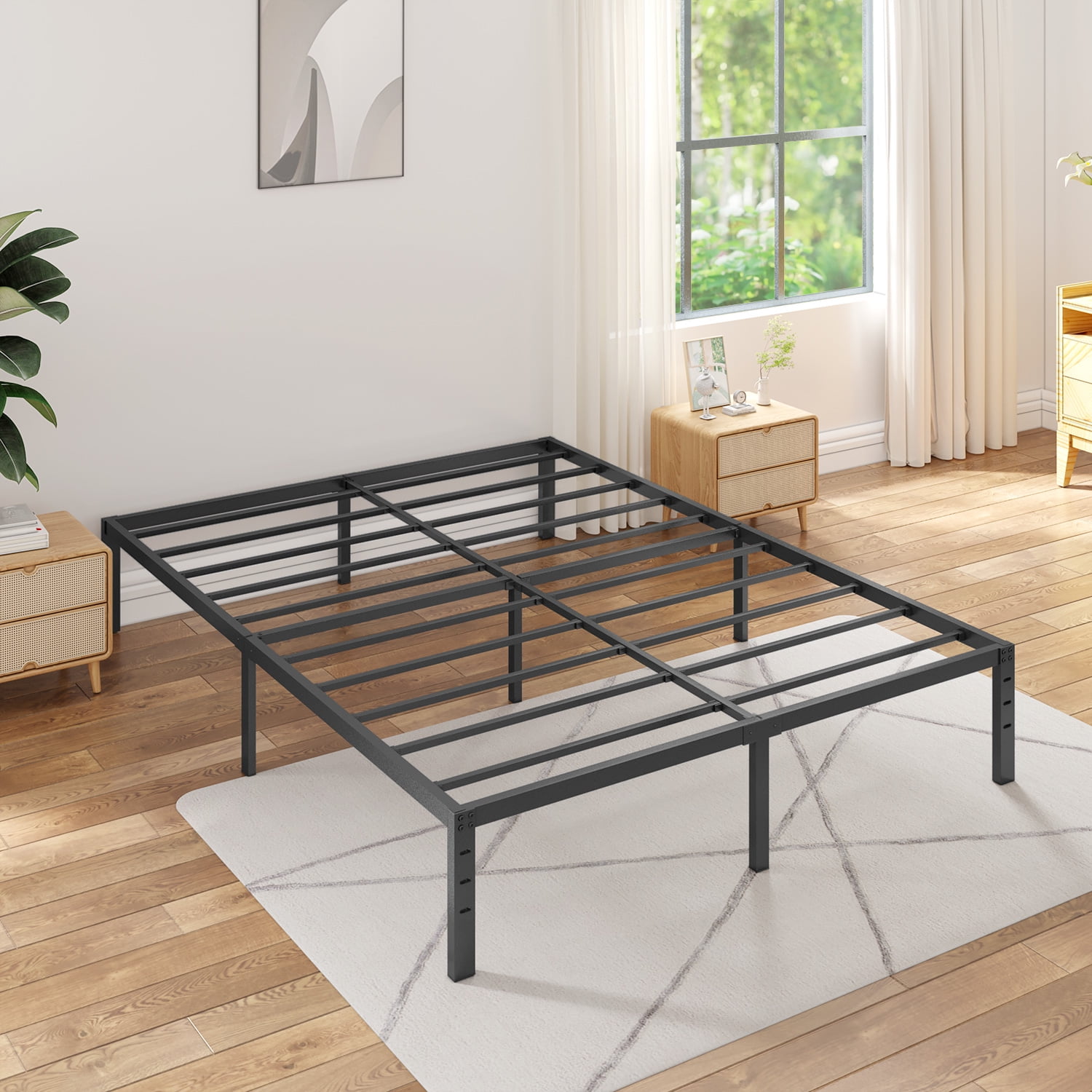 Platform King Size Bed Frame 18 Inch Foundation Metal Steel Home Bed Mattress 