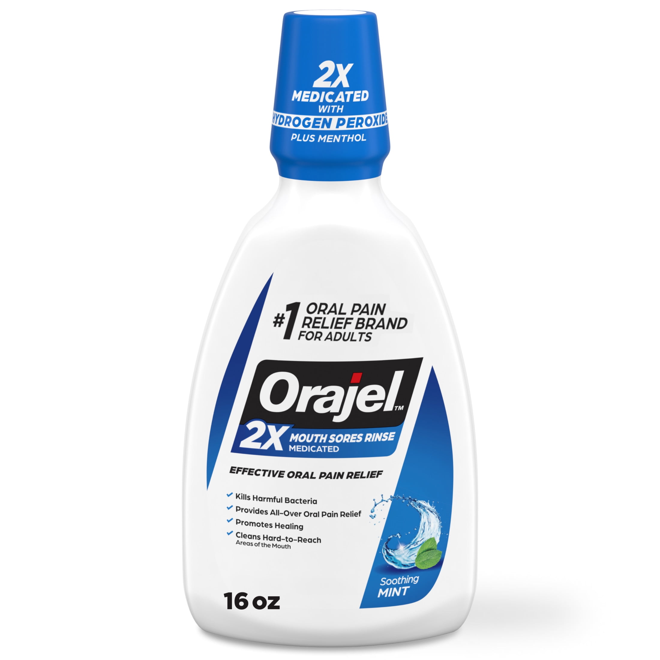 (2 pack) Orajel Antiseptic Mouth Sore Rinse for Canker Sores & Gum Irritation, Kills Bacteria, Mint, 16 oz