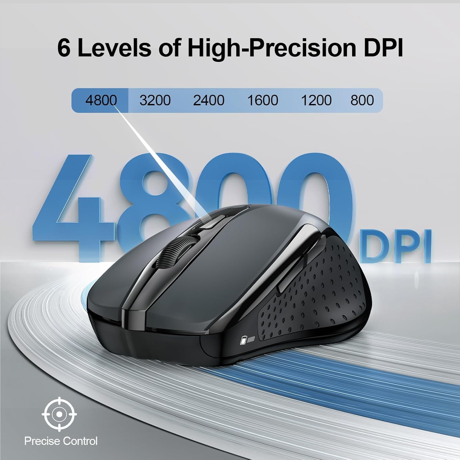 Wireless Mouse (2.4G & BT5.0/3.0) Silent 4800 DPI Computer USB A & Bluetooth Mouse 6 Buttons, Wide Compatibility - Grey