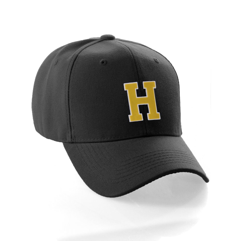 Classic Baseball Hat Custom A to Z Initial Team Letter, Black Cap White