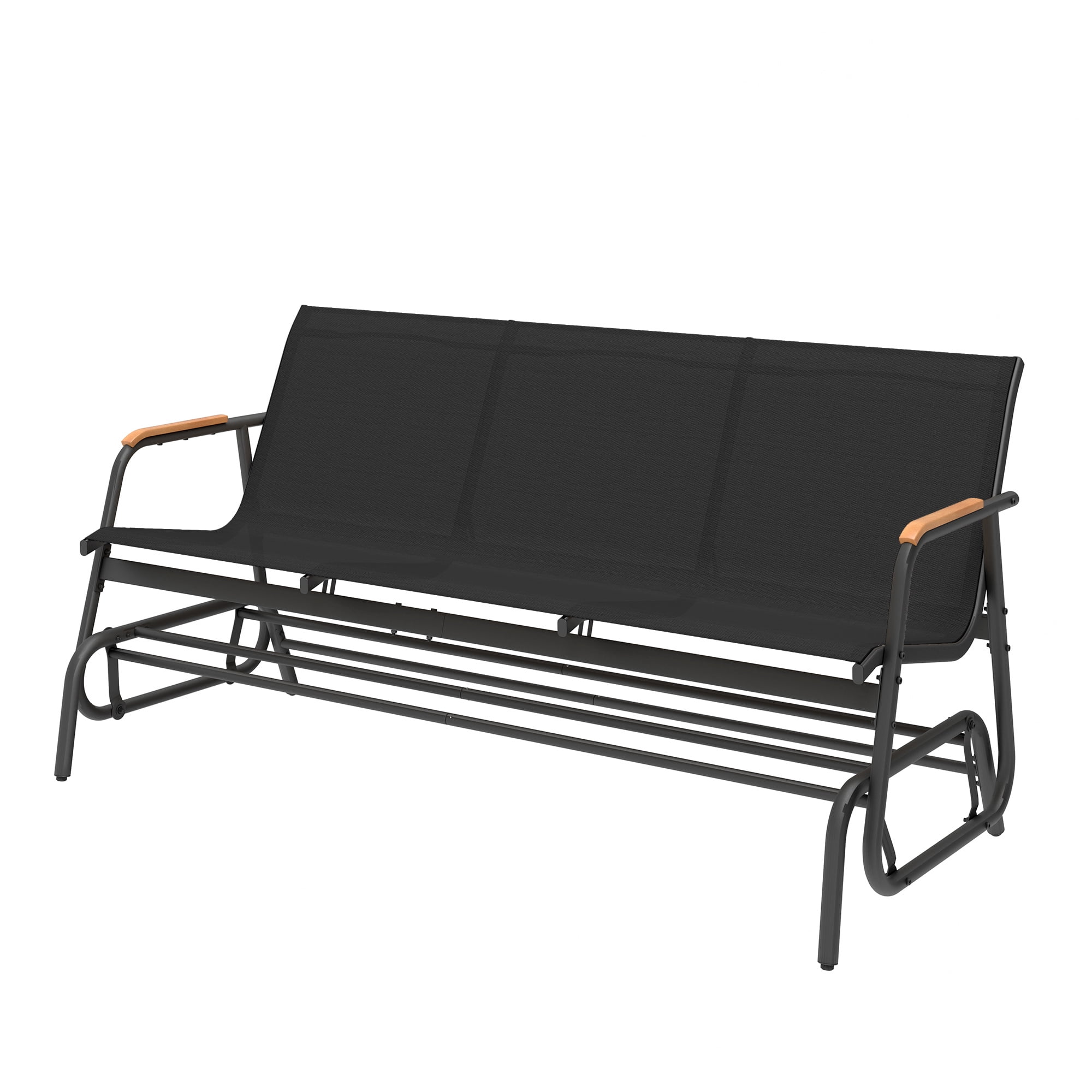 Uforic 3-Seat Patio Glider Bench, Outdoor Porch Swing with Breathable Textilene Mesh Fabric, Black