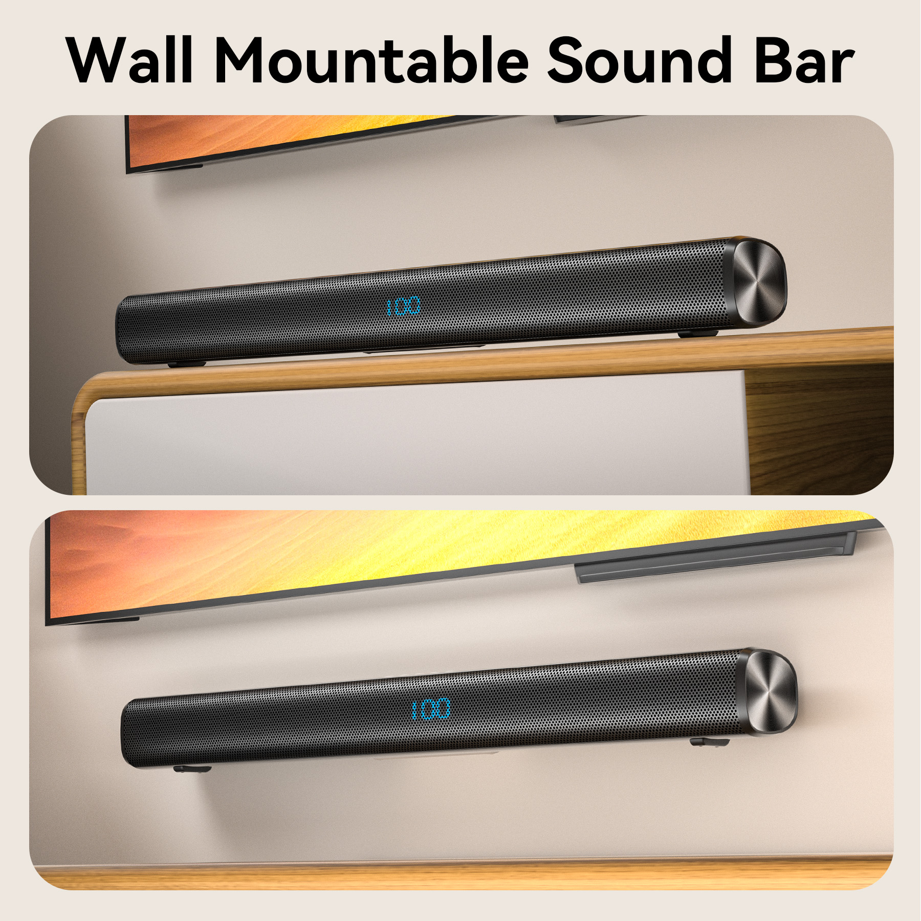 VEATOOL 60W 2.1 Channel Soundbar with Subwoofer, Black photo 3