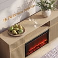 thumbnail image 6 of SESSLIFE Fireplace TV Stand for 70 Inch TV, 31'' Tall Mid Century Modern Fluted TV Stand with 2 Cabinets & Drawers, Entertainment Center with 3D Flame Electric Fireplace Heater, Natural Oak, 6 of 10