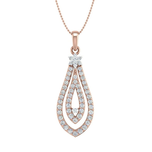 1/2 Carat Diamond Drop Pendant Necklace in 14K Rose Gold (Silver Chain Included) - IGI Certified