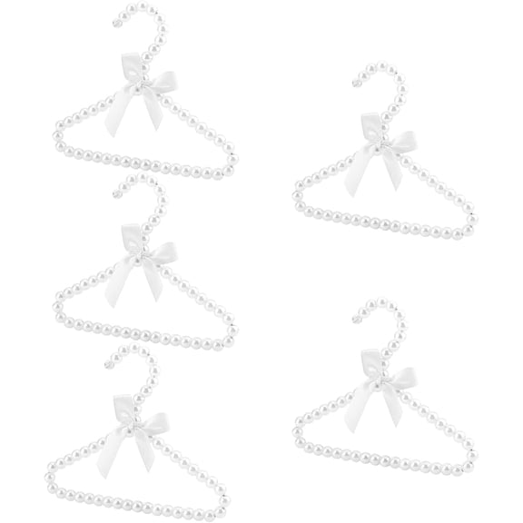 5 Pack Pearl Beads Metal Elegant Clothes Hangers, Small Pet Hanger Plastic Pearl Beaded Clothes Hangers, for Pet Cats and Dogs, Puppet Clothes (Linen)