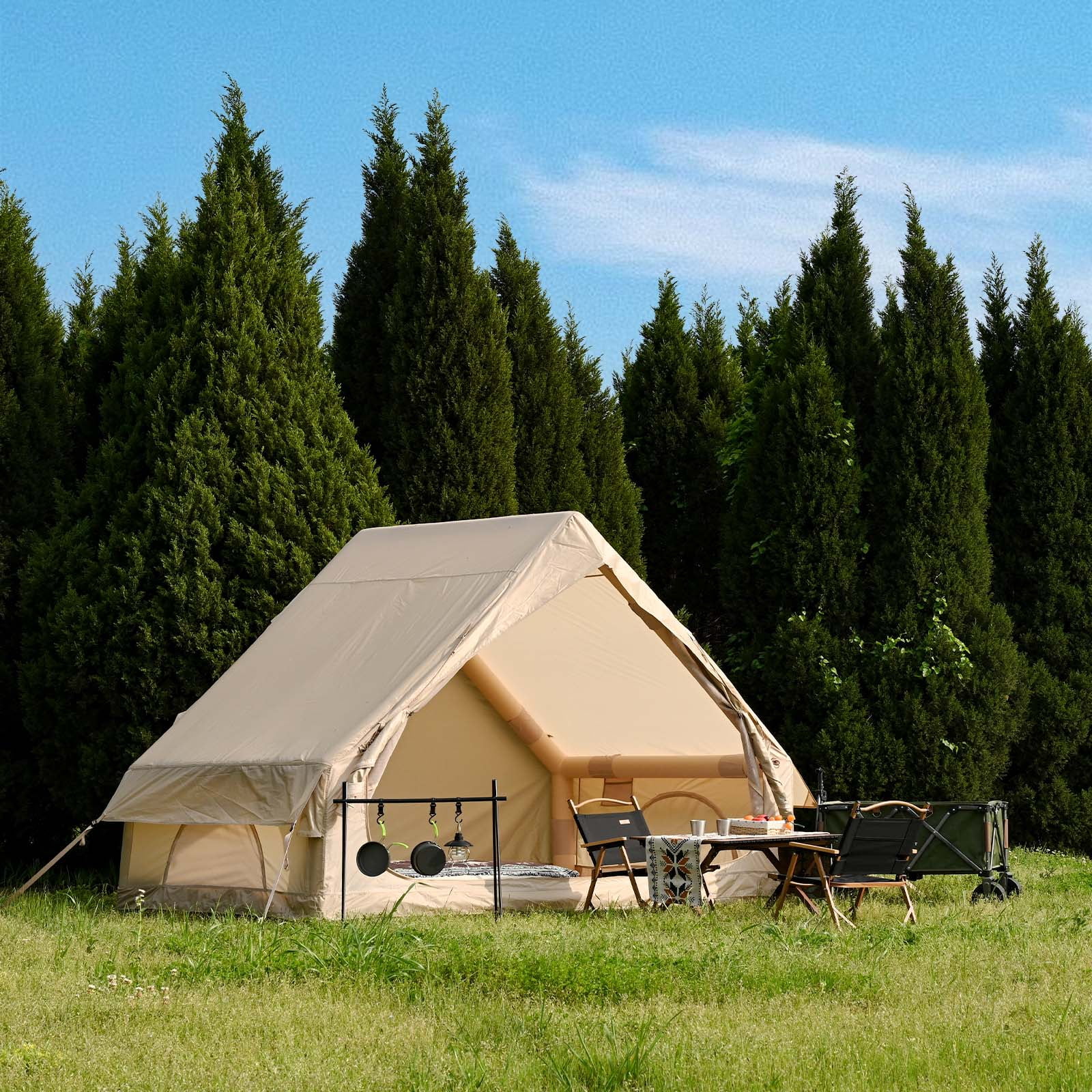 Waldmate Inflatable Tent for Camping 3-4 Person, Glamping Tent with Hand Pump, Oxford Waterproof Cabin Tent with Mesh Windows & Door