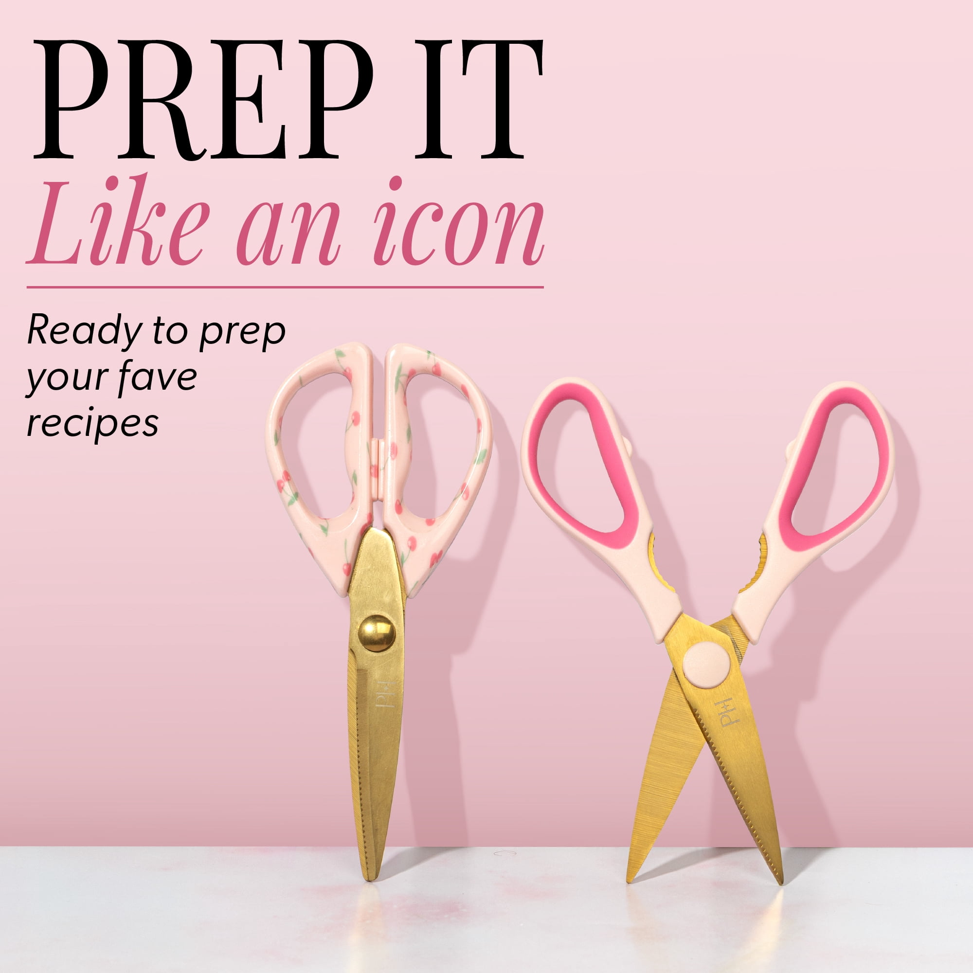 Paris Hilton 2-Piece 8-Inch Kitchen Shears Set, Stainless Steel Blades, Pink Handles