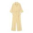 thumbnail image 5 of Cameland Womens 2 Piece Outfits Women Fall Winter Solid Collared Long Sleeve Shirt Adjustable Waist Pants Two Piece Set Yellow M, 5 of 5
