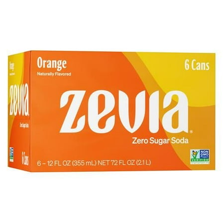 Zevia Zero Calorie Soda, Orange, 12 Ounce Cans (Pack Of 6)